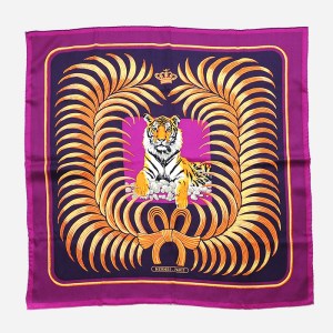 product image of purple hermes tiger silk scarf available at FASHIONPHILE